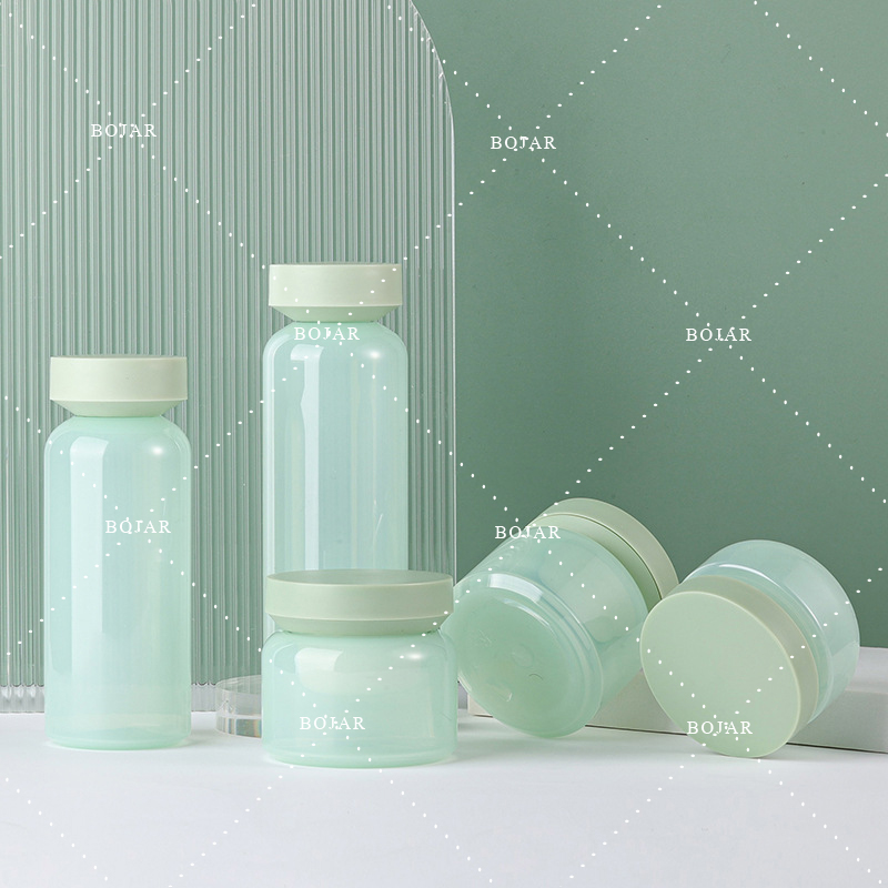 100ml, 160ml, 200ml PET Translucent Green Bottle High-end Skin Care PKG Set Plastic Cream Jar Cosmetic Packaging