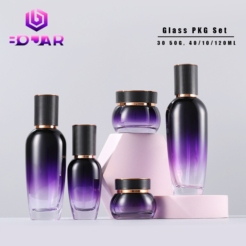 Gradient Purple Glass Bottle Glass Jar Skincare Packaging Bottles Empty Cosmetic Packaging Set